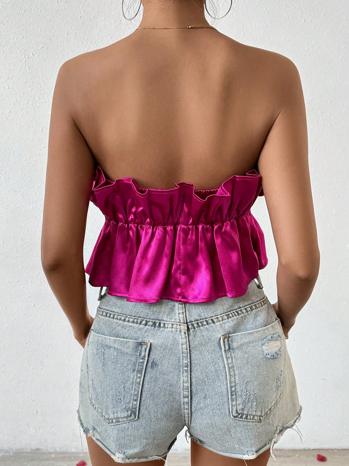 Top sbarazzino senza spalline semplice e di tutti i giorni dal colore unito per donna