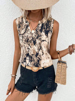 Camicetta senza maniche con stampa grafica scollo dentellato