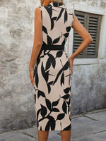 Vestito Da Camicia Senza Maniche Con Stampa A Foglie Per Donna