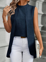 Blusa Da Donna Senza Maniche Con Colletto Alto E Orlo Asimmetrico