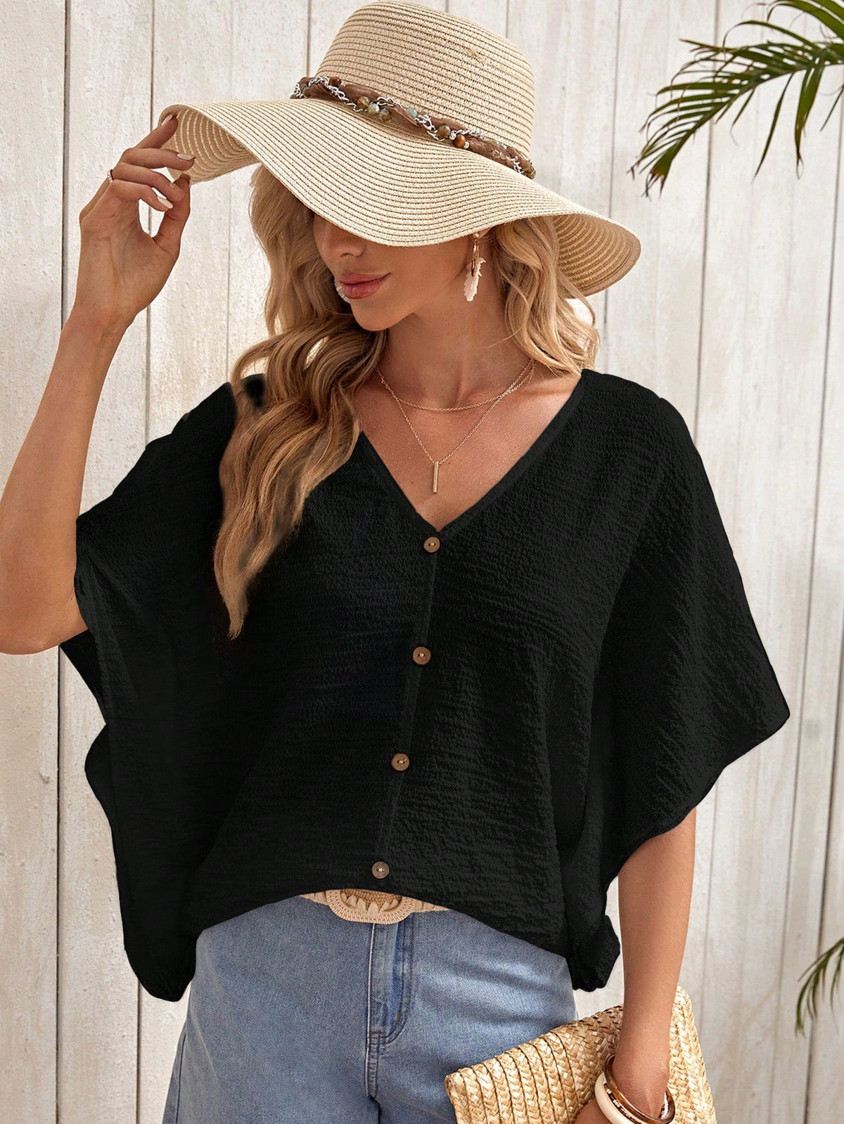 Blusa Texturizada Verde Con Manga Tipo MurciŽlago