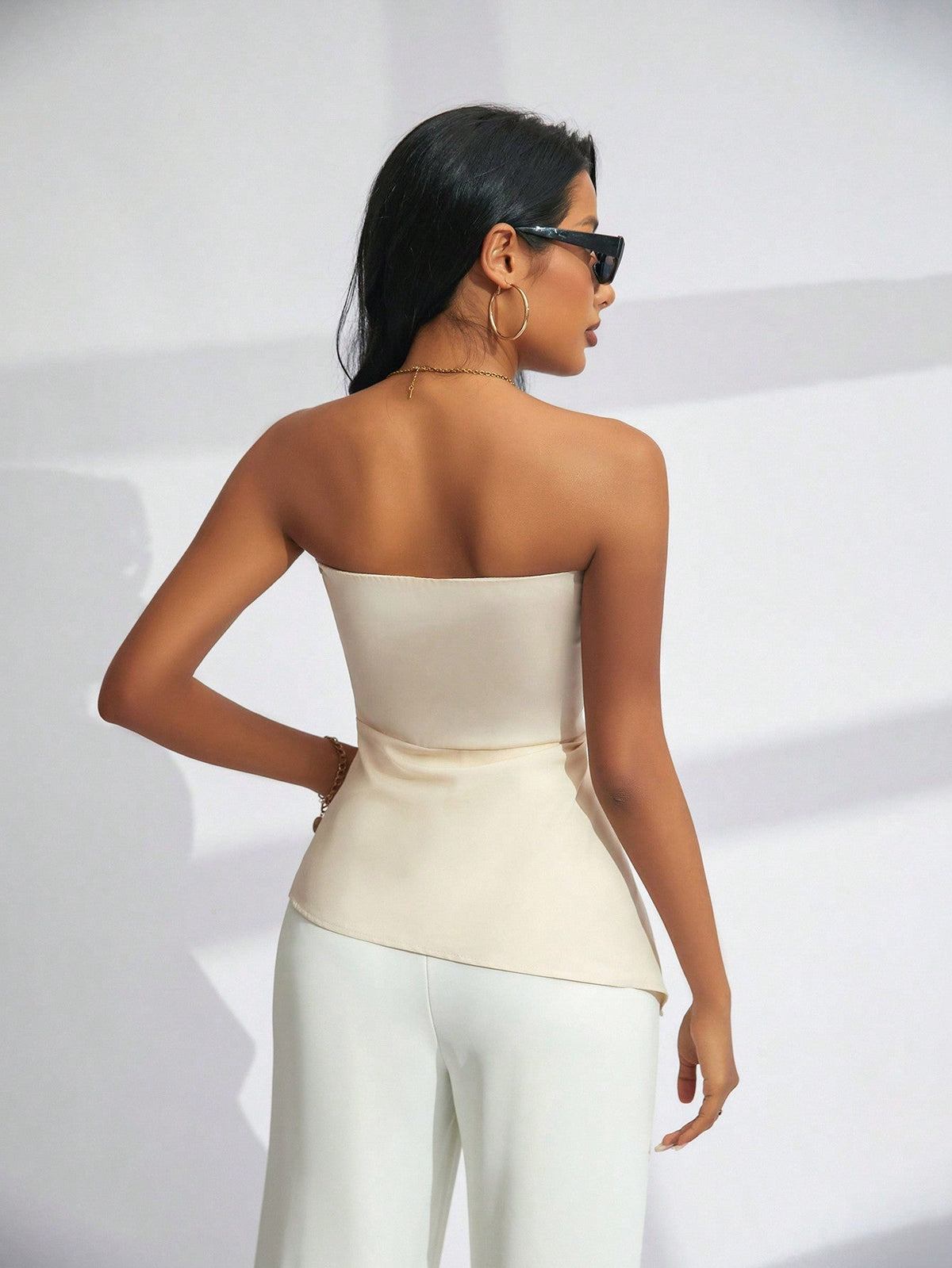 Top Da Festa Alla Moda Monocromatico Senza Spalline Per Donne