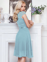 Abito cocktail svasato pizzo floreale corpetto con bordo a volant festa