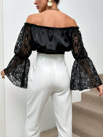 Top In Raso Con Maniche Di Pizzo E Arricciature Per Donna