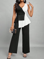 Set Da Top Asimmetrico Con Orlo A Blocchi Di Colore E Pantaloni A Colore Solido Per Signore