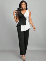 Set Da Top Asimmetrico Con Orlo A Blocchi Di Colore E Pantaloni A Colore Solido Per Signore