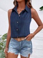 Camicia senza maniche casual da vacanza con colletto e bottoni