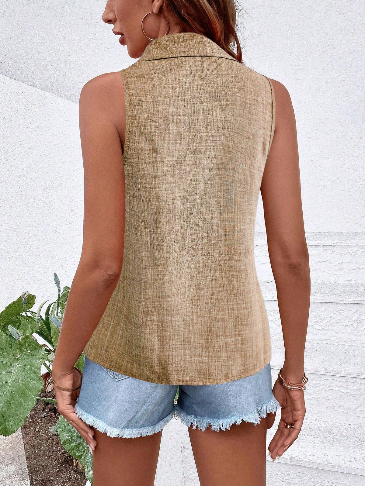 Camicia senza maniche casual da vacanza con colletto e bottoni