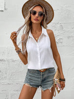 Camicia Estiva Senza Maniche Da Donna Con Colletto A Revers, Fronte Aperto, Tessuto A Strisce Con Motivo A Onde, Casual E Confortevole Per Le Vacanze