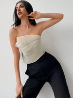 Top senza spalline alla moda con pieghe, colore solido, per donne