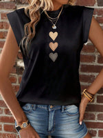 Maglietta estiva casual e semplice con collo a giro e motivo a cuore per donne, Love Love Love