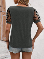 T-Shirt estiva a maniche corte e ampia per donna con patchwork floreale in rete