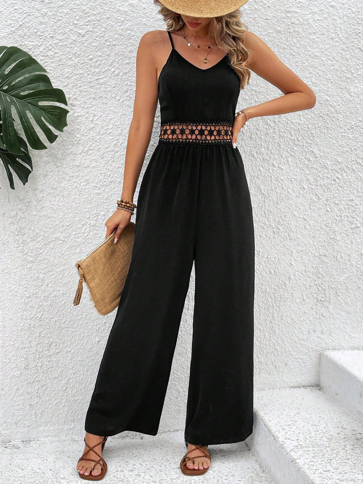 Salopette Da Donna Con Spalline Sottili In Pizzo E Cintura In Vita