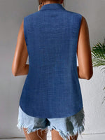 Camicia estiva senza maniche casuale per le vacanze con collo alla coreana ricamato