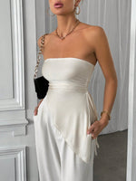 Top Spalle Scoperte con Coulisse Laterale e Orlo Asimmetrico di Colore Solido per l\"estate