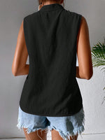 Camicia estiva senza maniche casuale per le vacanze con collo alla coreana ricamato