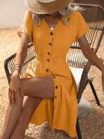 Abito Casual Con Design Con Bottone A V-neck Per Donne - Cinched Vita