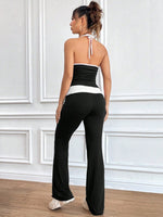 Stampa leopardata in maglia corta e pantaloni lungo impianto di due pezzi per le donne