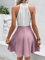 Elegante vestito a collo Halter in pizzo a colori contrastanti con patchwork per le vacanze