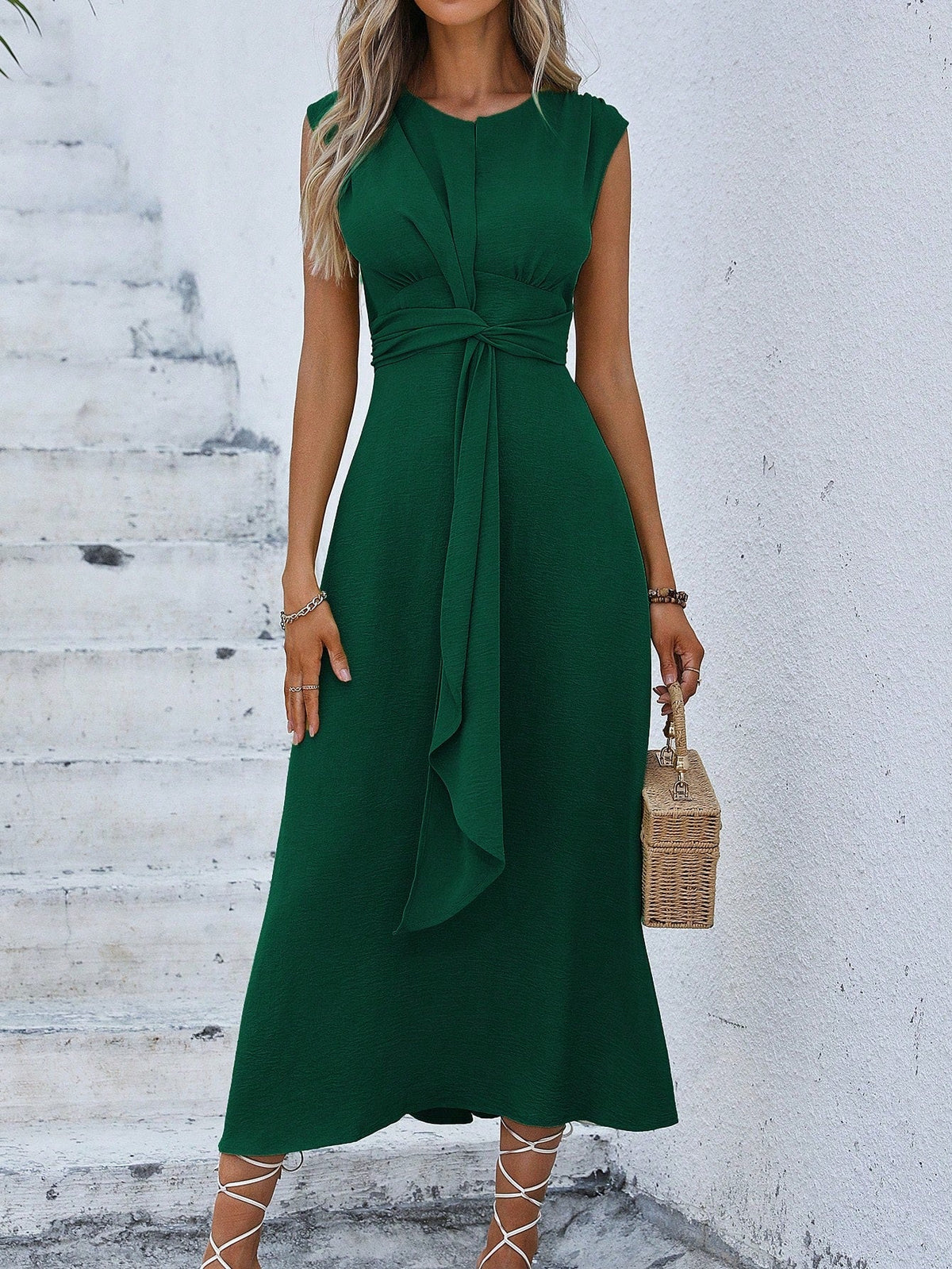 Abito senza maniche in tinta unita alla moda da donna