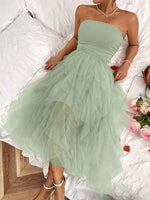 Abito Senza Spalline Con Pieghe E Patchwork In Rete E Tinta Unita