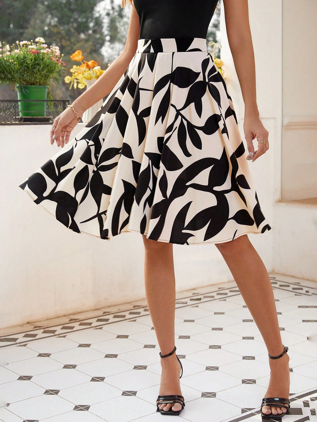 Gonna plissettata con stampa integrale per donne, estate