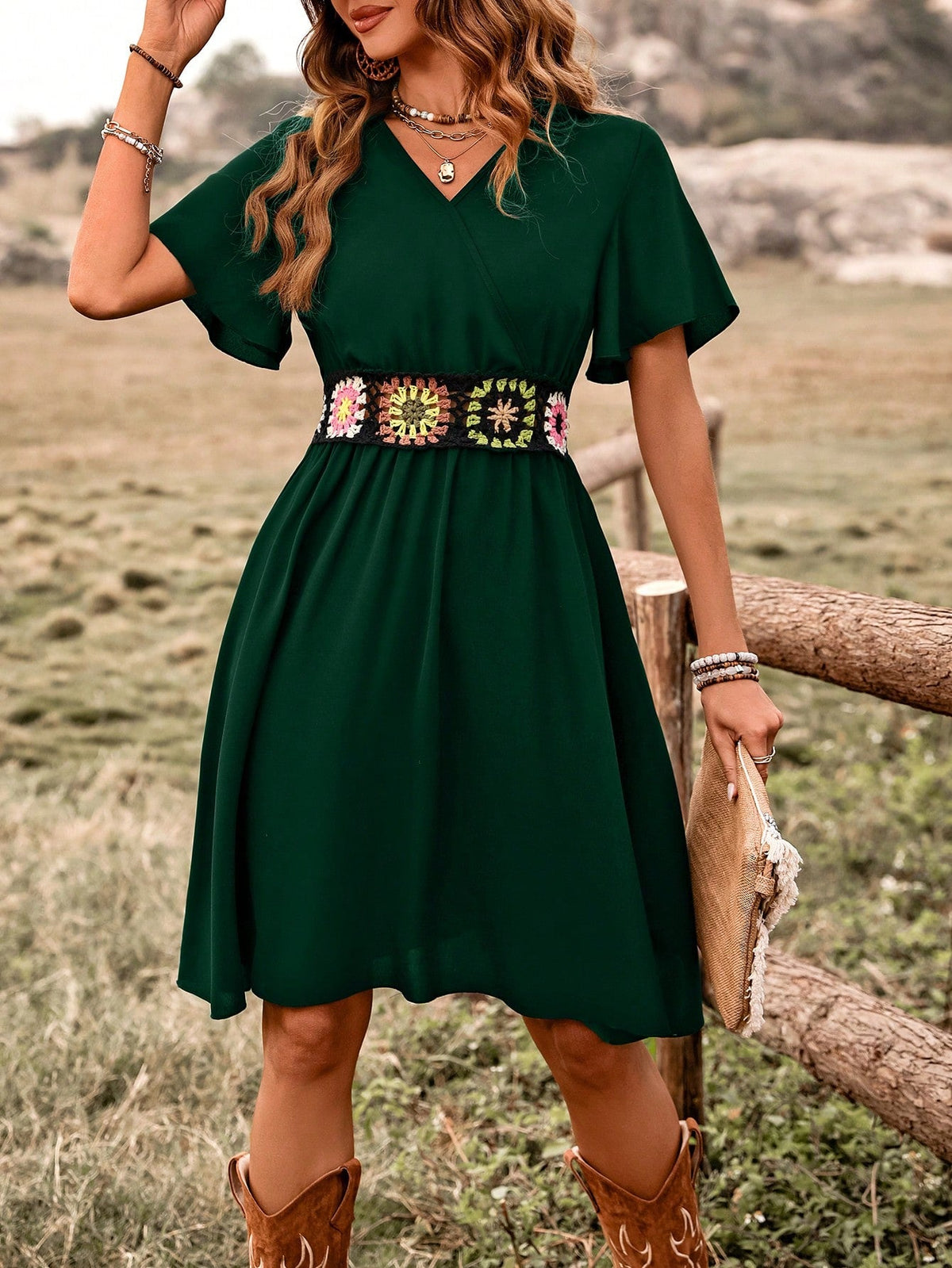 Abito Casual Di Patchwork All'uncinetto