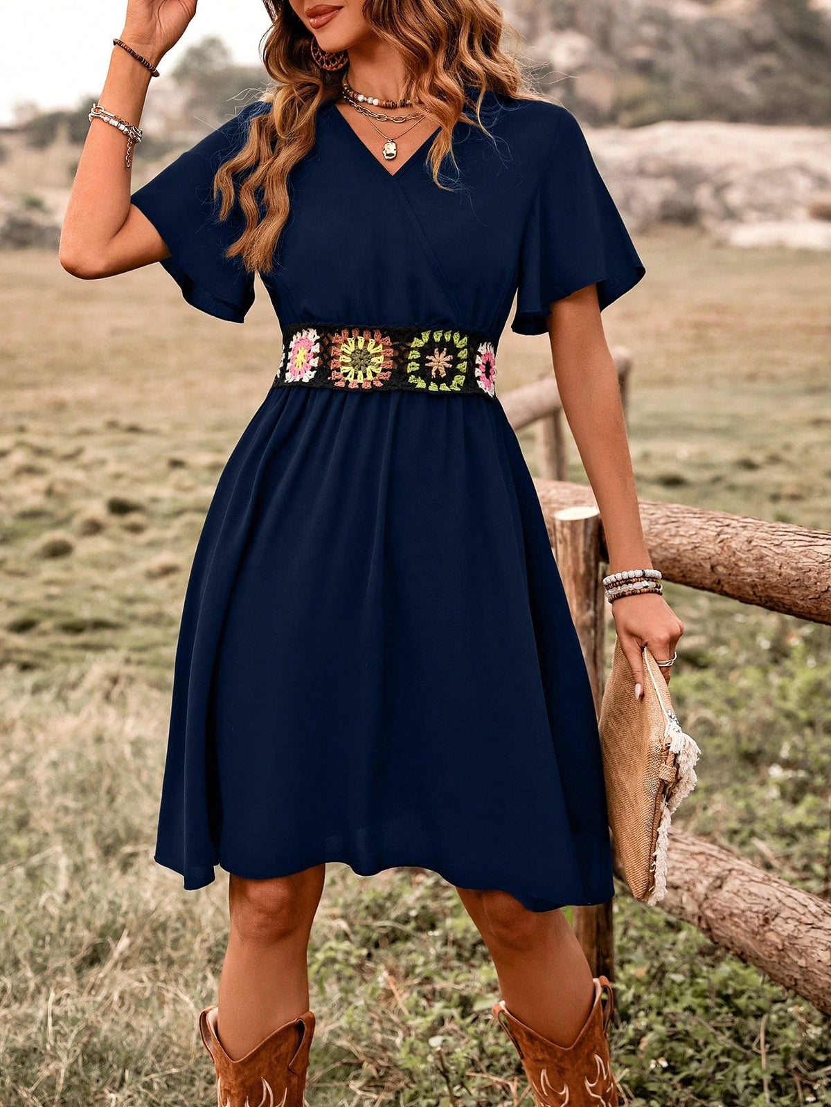 Abito Casual Di Patchwork All'uncinetto