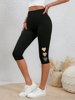 Leggings casual estivi per donna, a vita alta, aderenti alla figura, con motivo a cuore e lunghezza media al polpaccio, lavorati a maglia