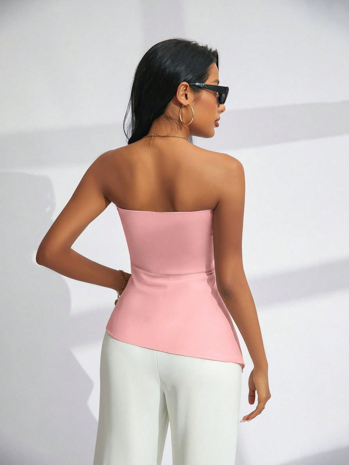 Top Da Festa Alla Moda Monocromatico Senza Spalline Per Donne