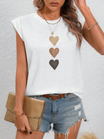 Maglietta estiva casual e semplice con collo a giro e motivo a cuore per donne, Love Love Love