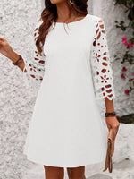 Abito estivo da vacanza con maniche in pizzo e tinta unita da donna