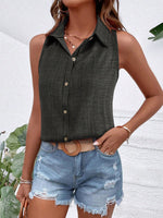 Camicia senza maniche casual da vacanza con colletto e bottoni