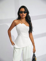 Top Da Festa Alla Moda Monocromatico Senza Spalline Per Donne