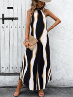 Jumpsuit gamba larga color block con collo halter