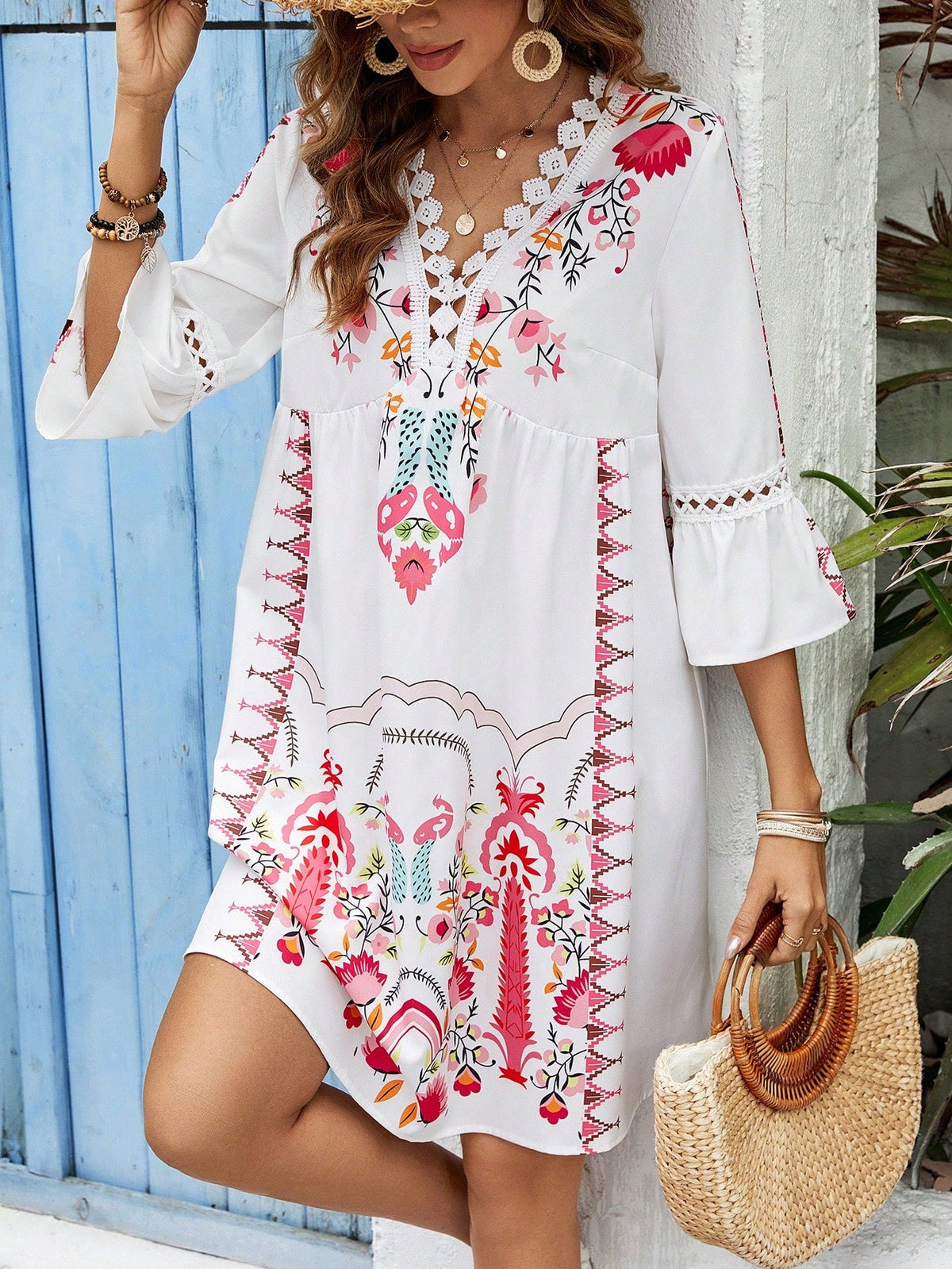 Abito Con Orlo In Pizzo Con Stampa Di Posizionamento