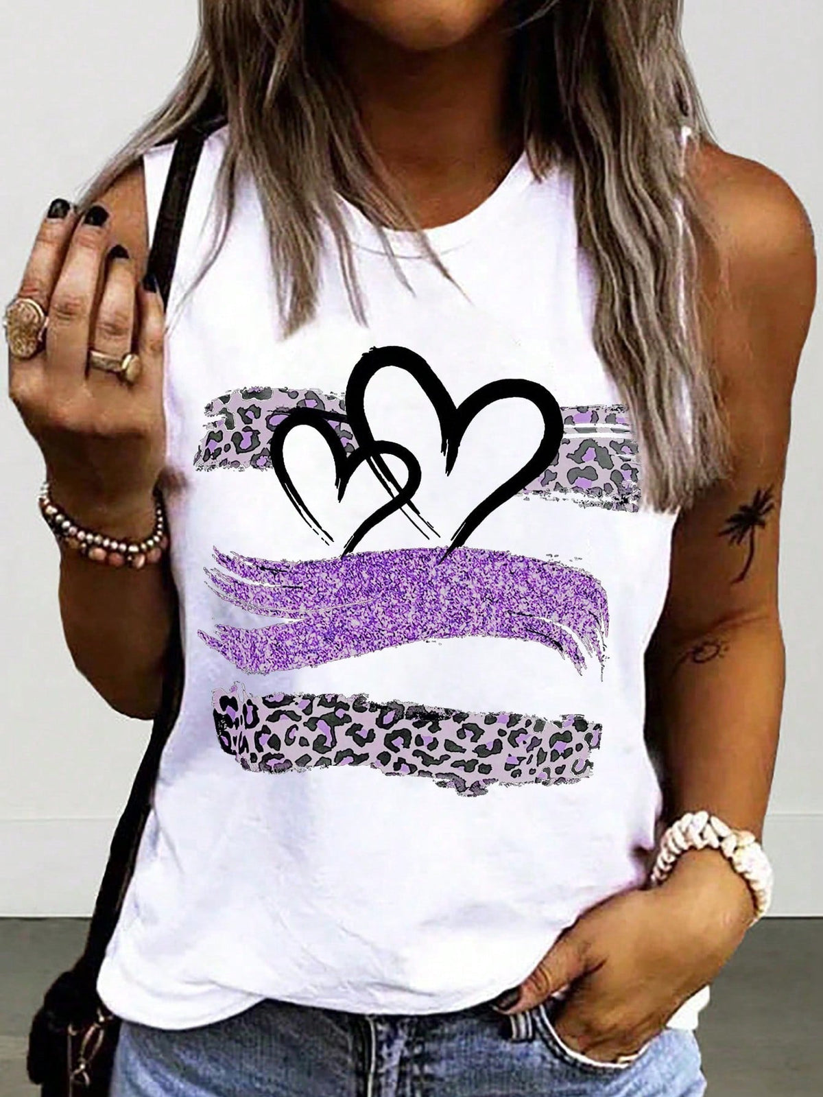 Canottiera casual estiva con stampa a cuore