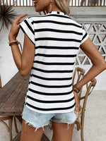 Maglietta casual estiva da donna a righe stampate con girocollo e maniche corte