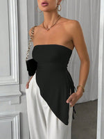 Top Spalle Scoperte con Coulisse Laterale e Orlo Asimmetrico di Colore Solido per l\"estate