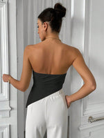 Top Spalle Scoperte con Coulisse Laterale e Orlo Asimmetrico di Colore Solido per l\"estate