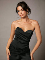 Corsetto raccoglitore asimmetrico in raso senza spalline senape