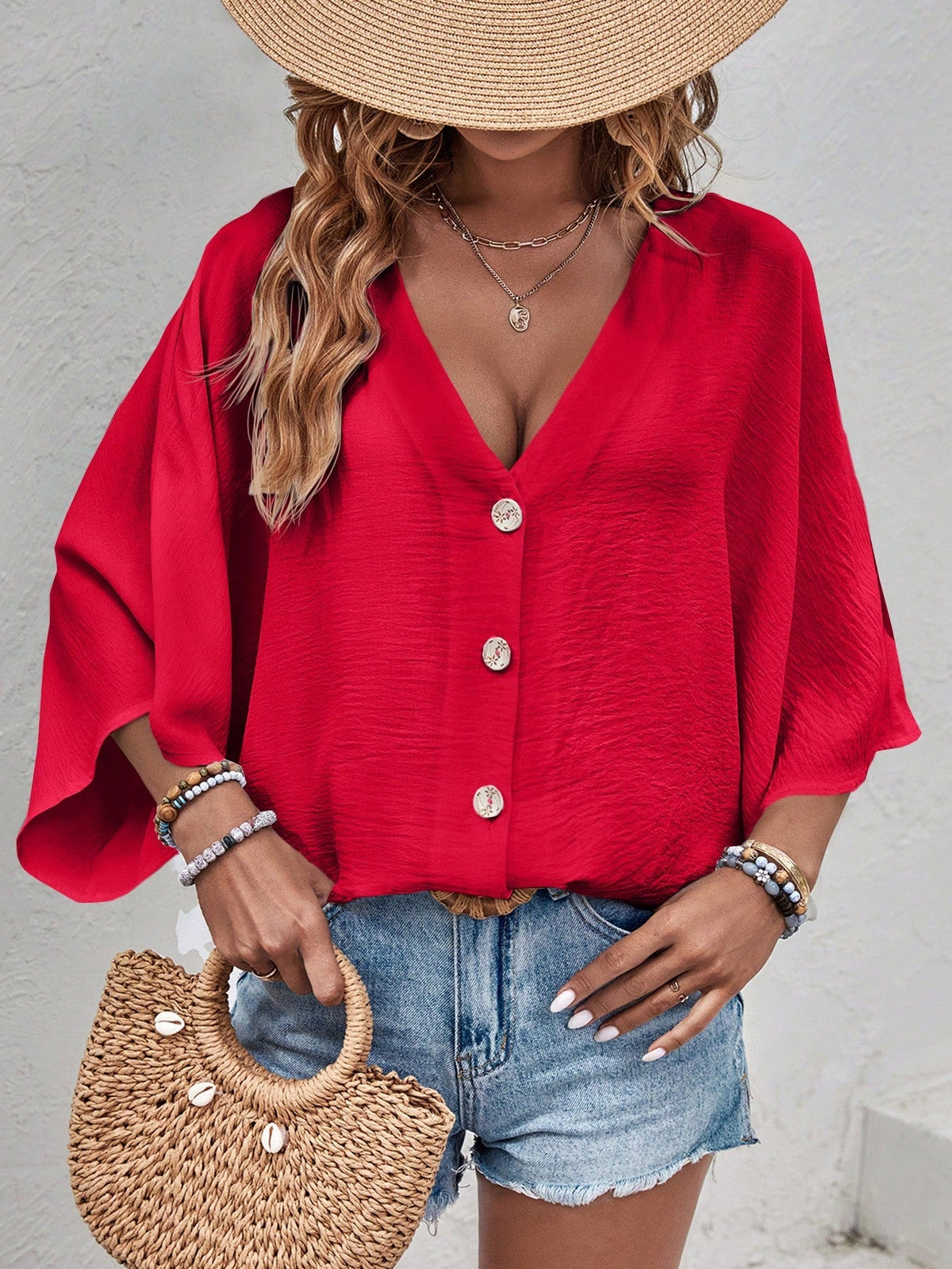 Camicia Casual Con Bottoni Frontali E Collo In Tessuto Testurizzato