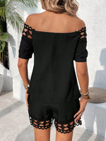 Set di due pezzi casual di base da donna, top a spalle scoperte e shorts