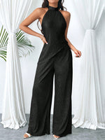 Set di pantaloni a gamba larga e camicetta halter kaki con orlo irregolare plissettato e schiena scoperta