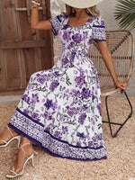 Abiti con stampa floreale scollatura a cuore con manica a sbuffo