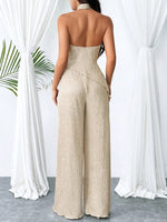 Set di pantaloni a gamba larga e camicetta halter kaki con orlo irregolare plissettato e schiena scoperta