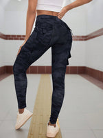 Leggings con stampa mimetica tasca laterale con patta corsa yoga elastici
