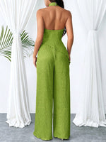 Set di pantaloni a gamba larga e camicetta halter kaki con orlo irregolare plissettato e schiena scoperta