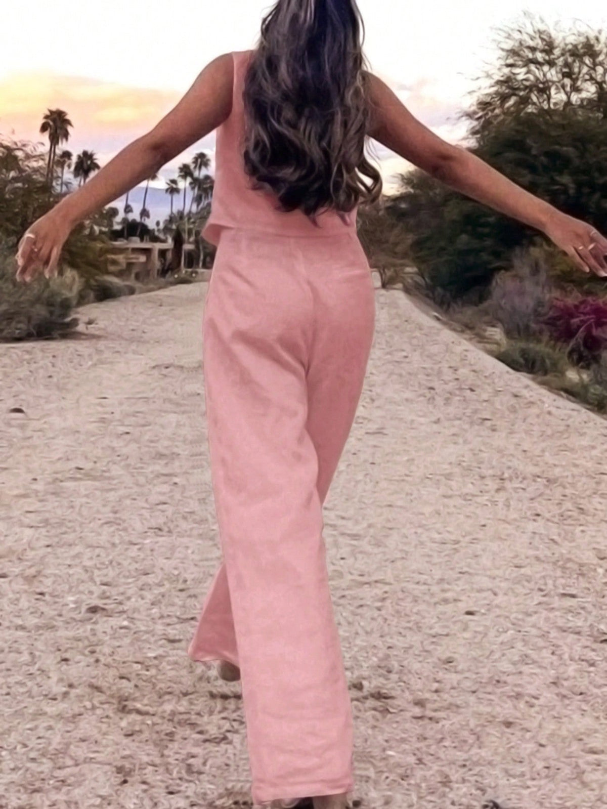 Set Due Pezzi Estivi Casual Da Donna Con Canotta Tinta Unita E Pantaloni Lunghi