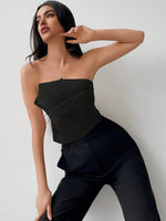 Top senza spalline alla moda con pieghe, colore solido, per donne